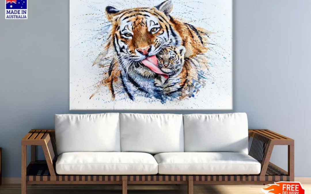 Tiger & Cub Watercolor Painting Print 100% Australian Made