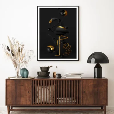Flamingo Black & Gold Abstract Home Decor Premium Quality Poster Print Choose Your Sizes