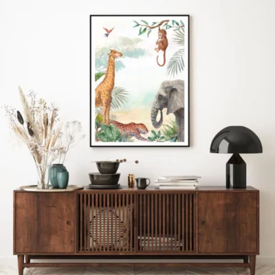 Animals in Forest Watercolor Art Home Decor Premium Quality Poster Print Choose Your Sizes