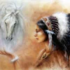Native Headdress Girl & White Horses Painting Print 100% Australian Made - Image 2