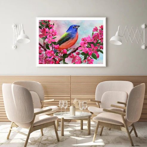 Colorful Bird on Flower Tree Art Home Decor Premium Quality Poster Print Choose Your Sizes