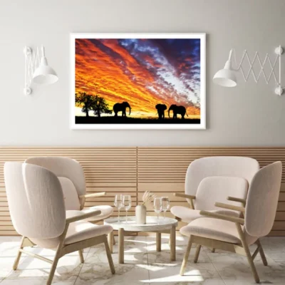 Elephants at Sunset Photograph Home Decor Premium Quality Poster Print Choose Your Sizes
