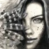 Girl Face Portrait with Feathers Black & White Print 100% Australian Made - Image 2
