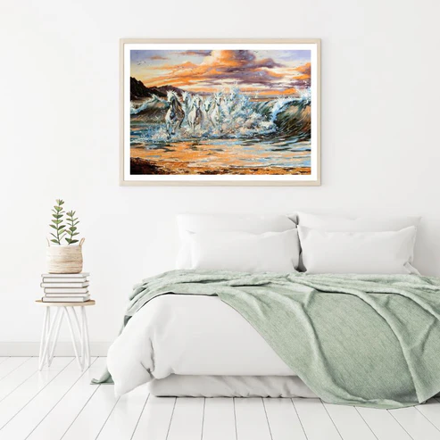 Horses Running on Sea Painting Home Decor Premium Quality Poster Print Choose Your Sizes