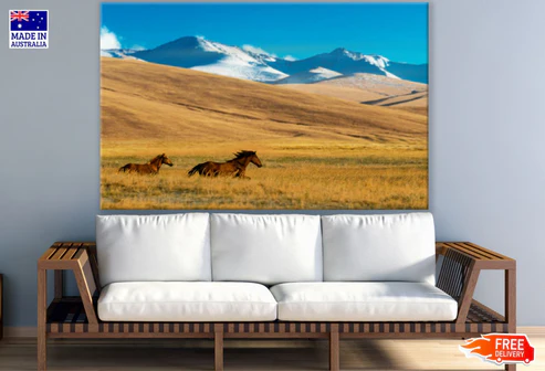 Horses Running in Grass Field View Print 100% Australian Made