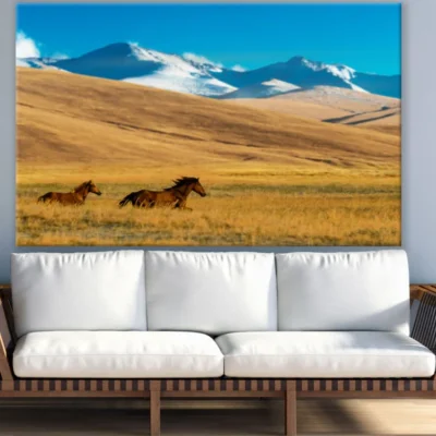 Horses Running in Grass Field View Print 100% Australian Made