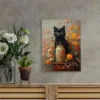 Black Cat in Floral Bouquet Oil Painting Wall Art Canvas Framed 40x60 - Image 2