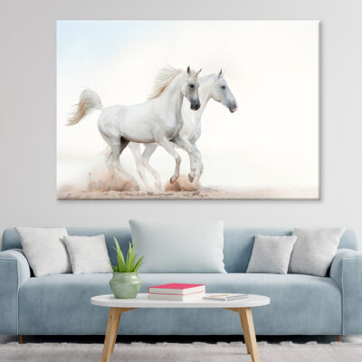 Two Beautiful Snowy White Horses Wall Art Print 100% Australian Made
