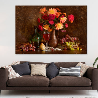 Still Life Autumn Flowers Wine Wall Art Print 100% Australian Made