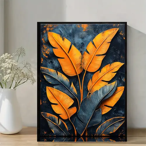 African Tribal Tropical Leaf Wall Art Canvas Framed 40×60
