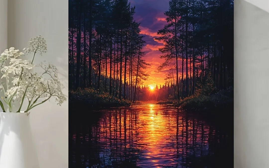Vibrant Nature Scene Forest Sunset Wall Art Canvas Framed 40×60
