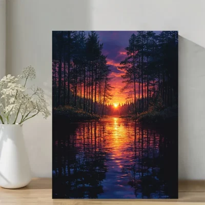 Vibrant Nature Scene Forest Sunset Wall Art Canvas Framed 40x60