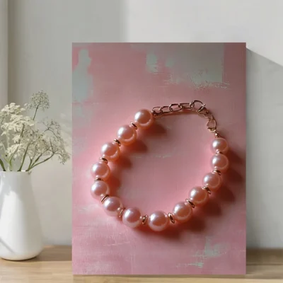 Feminine Light Pink Pearl Necklace Wall Art Canvas Framed 40x60