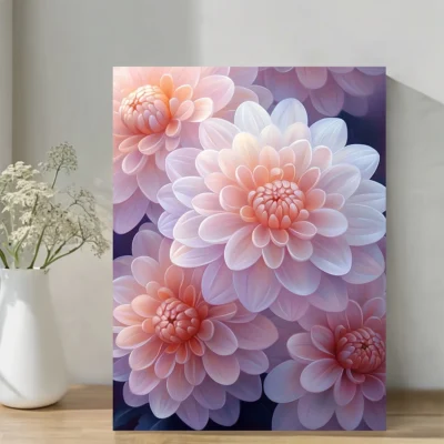 Soft Pastels with Intricate Petal Chrysanthemum  Wall Art Canvas Framed 40x60