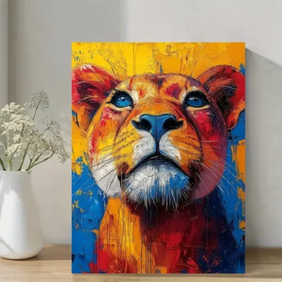 Majestic Lioness Abstract Modern Minimalist Oil Painting Wall Art Canvas Framed 40x60