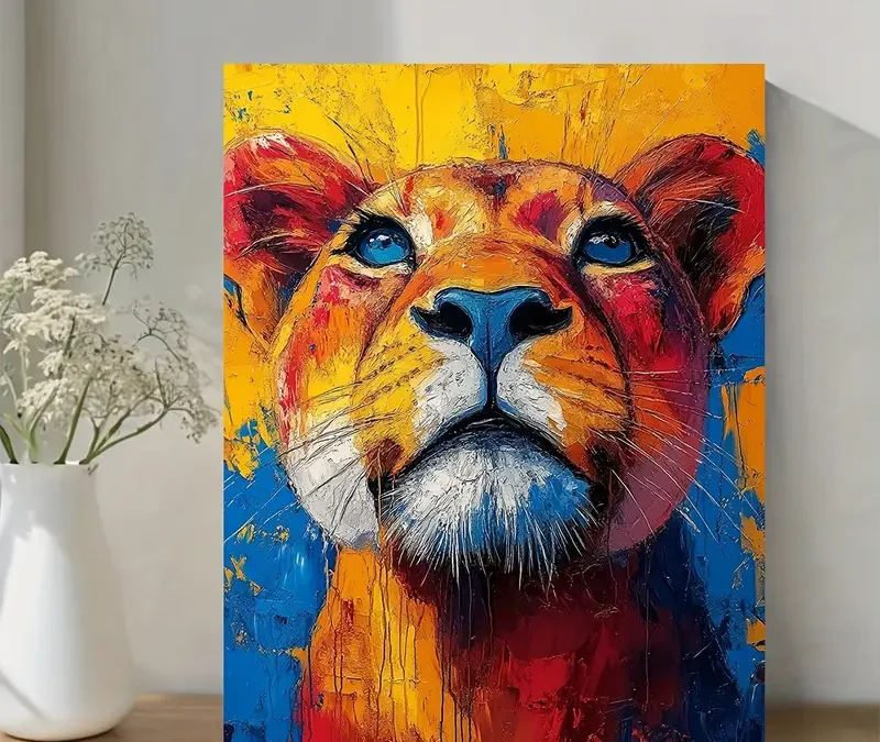 Majestic Lioness Abstract Modern Minimalist Oil Painting Wall Art Canvas Framed 40×60
