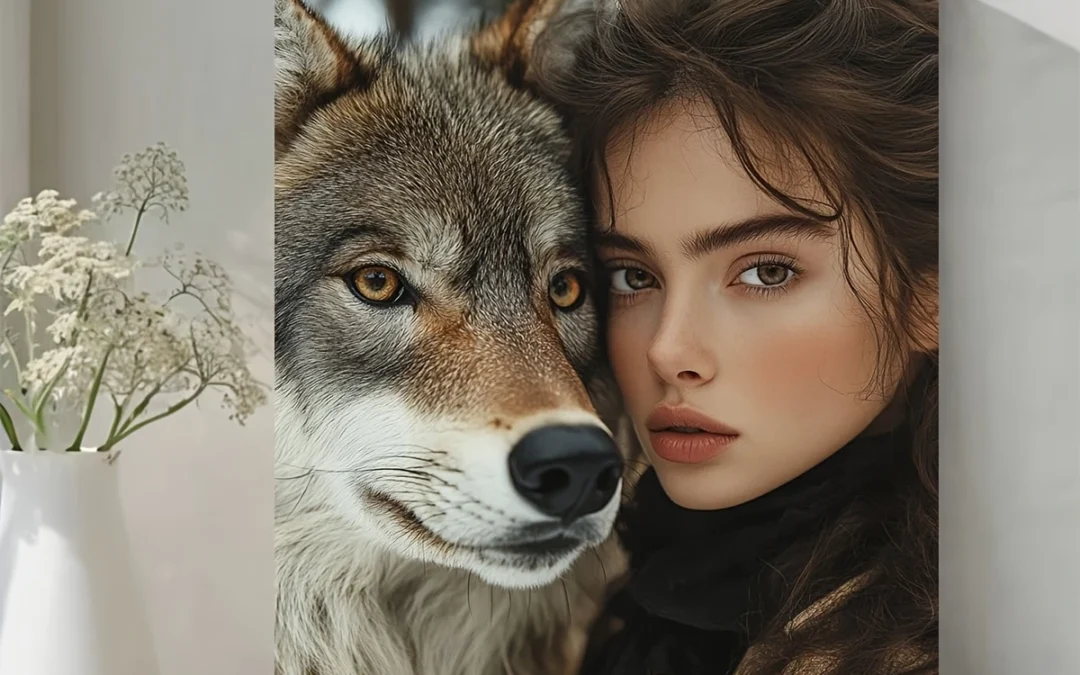 a Woman And Her Wolf, Wall Art Canvas Framed 40×60