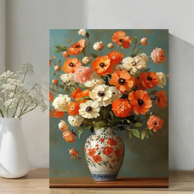 Vibrant Colorful Flower Vase Wall Art Canvas Framed 40x60