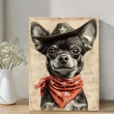 Cowboy Chihuahua Sheriff Wall Art Canvas Framed 40x60