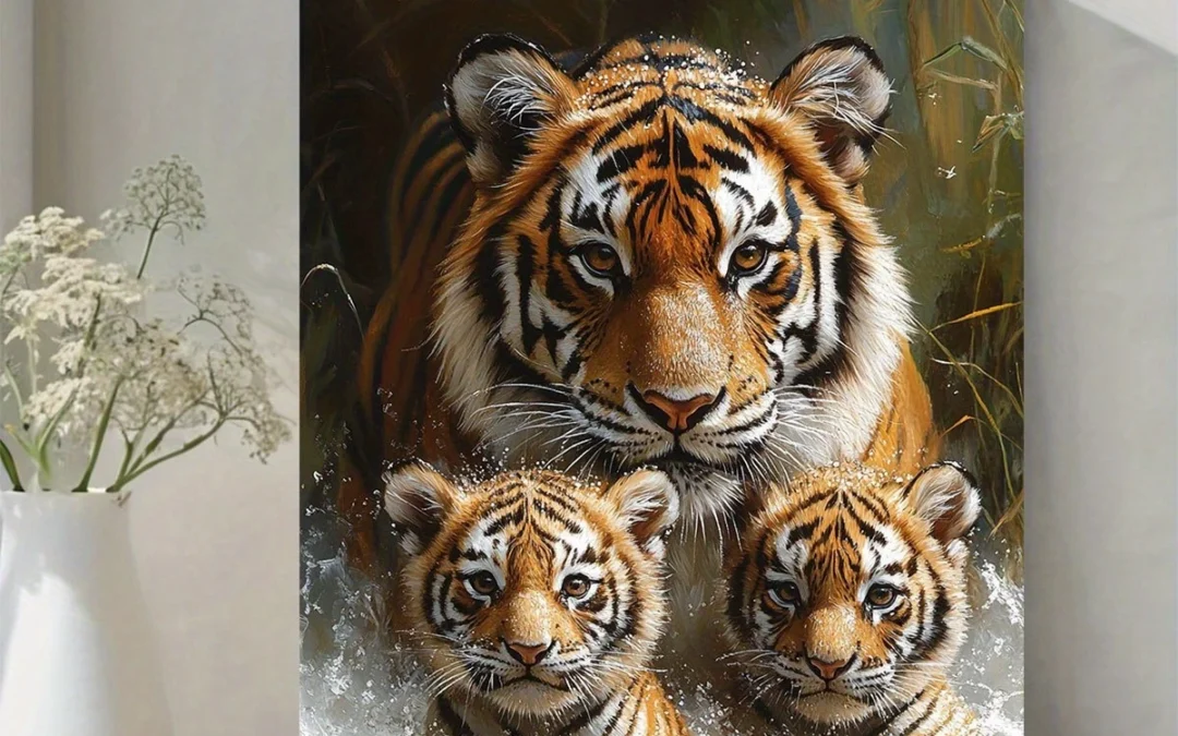 Tigers Painting  Wall Art Canvas Framed 40×60
