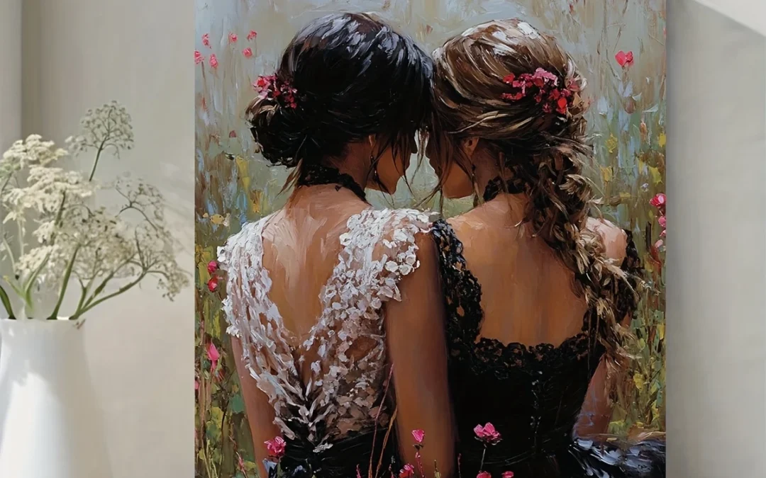 Two Women in Lace Dresses, Love & Intimacy  Wall Art Canvas Framed 40×60