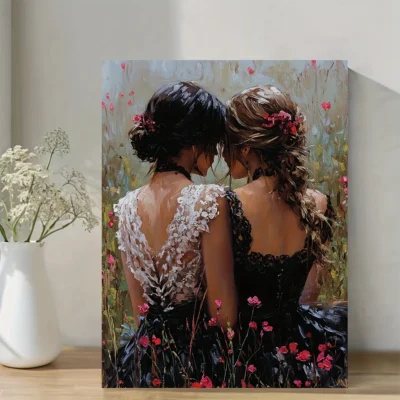 Two Women in Lace Dresses, Love & Intimacy  Wall Art Canvas Framed 40x60
