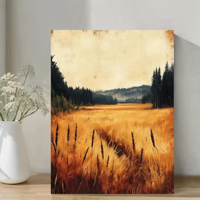 Vintage Golden Wheat Field Landscape Wall Art Canvas Framed 40x60