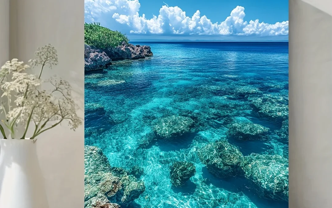 Vibrant Underwater Coral Reef & Turquoise Water Wall Art Canvas Framed 40×60