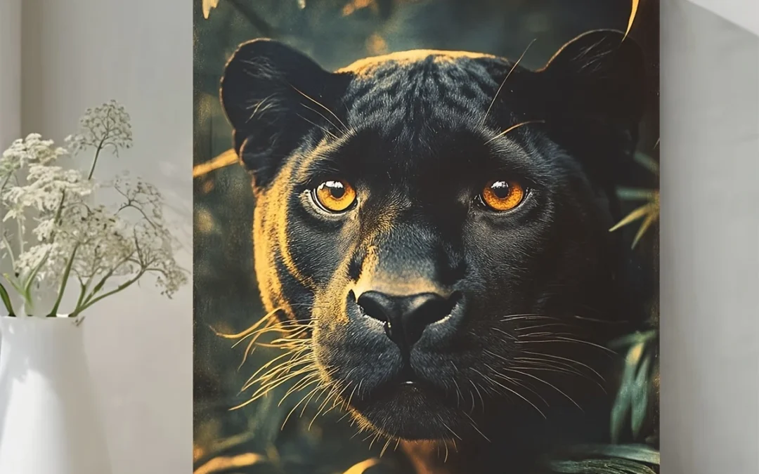 Vintage Munich Zoo Black Panther  Wall Art Canvas Framed 40×60