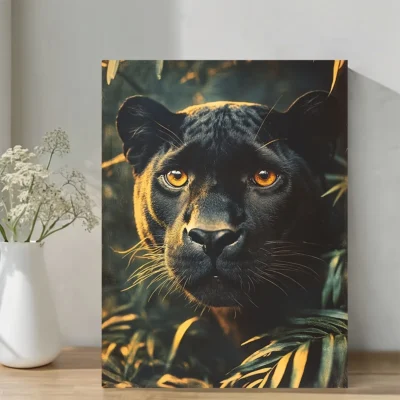 Vintage Munich Zoo Black Panther  Wall Art Canvas Framed 40x60