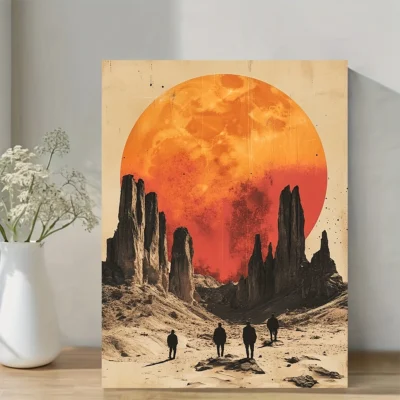 Surreal Desert Landscape with Giant Red Sun Wall Art Canvas Framed 40x60