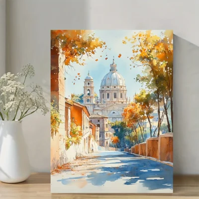 Italian Architecture & Autumn Scene with St. Peter's Basilica Wall Art Canvas Framed 40x60