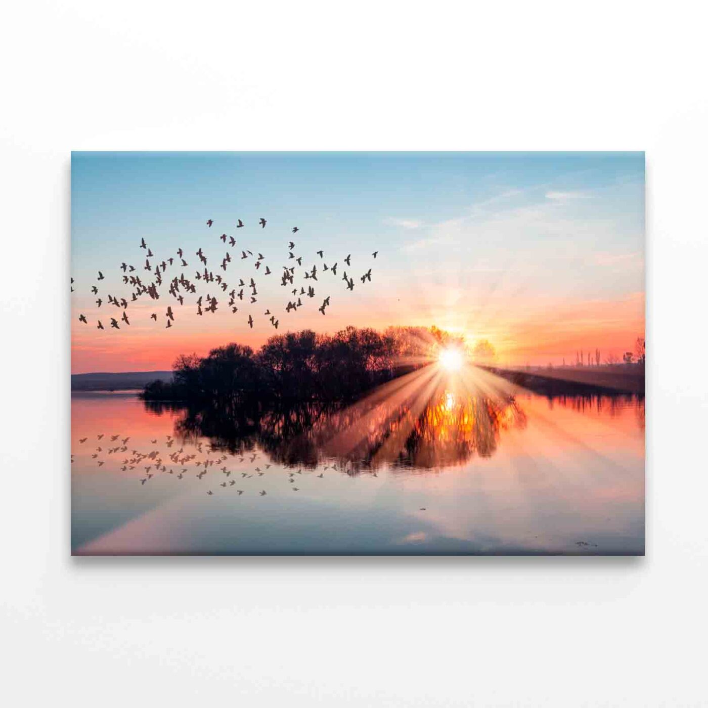 Birds Flying Above Lake at Sunset Wall Art Print 100% Australian Made - Image 3