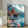 Mid-Century Modern Indonesian Temple Wall Art Canvas Framed 40x60