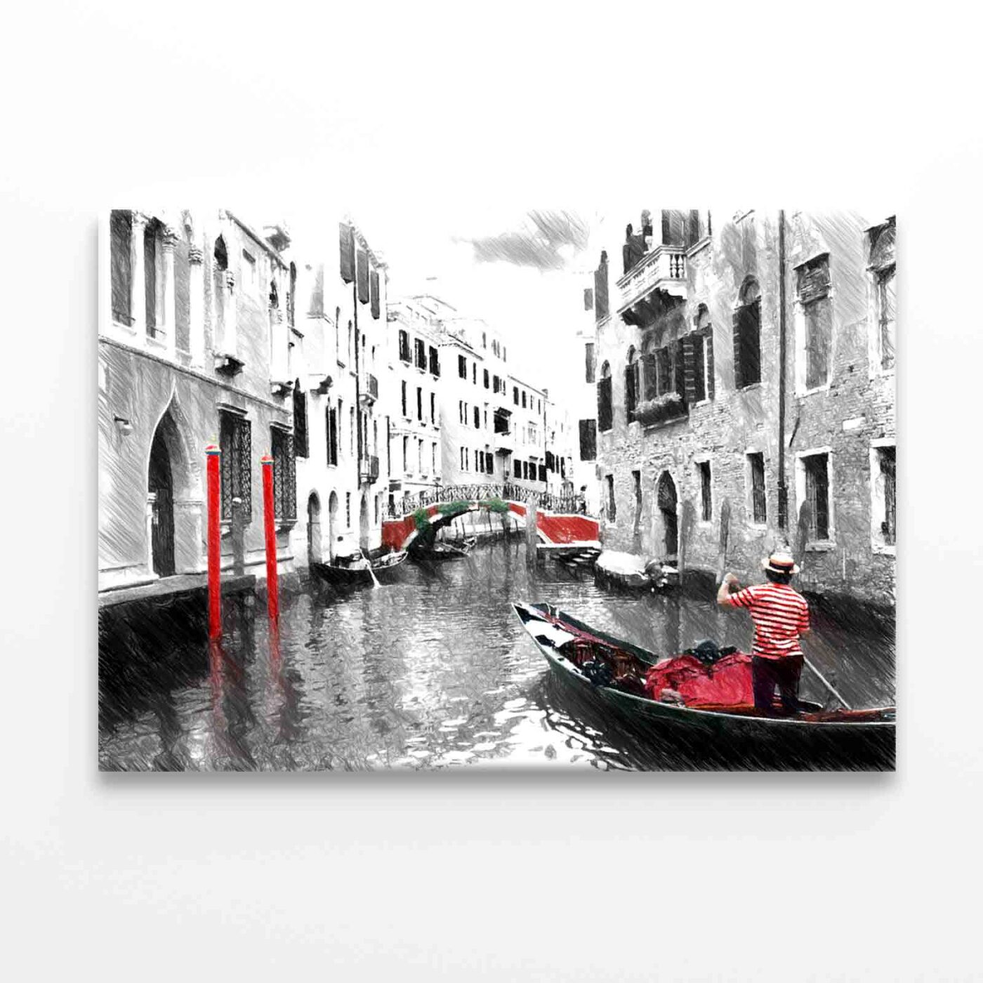 Gondolas on Venice, Sketch Style Wall Art Print 100% Australian Made - Image 3
