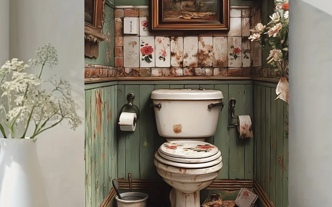 Funny Vintage Bathroom  Wall Art Canvas Framed 40×60