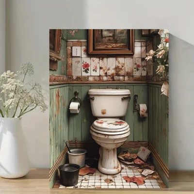 Funny Vintage Bathroom  Wall Art Canvas Framed 40x60