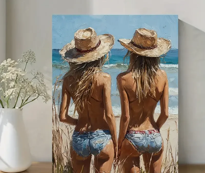 Cowgirls on the Beach  Wall Art Canvas Framed 40×60