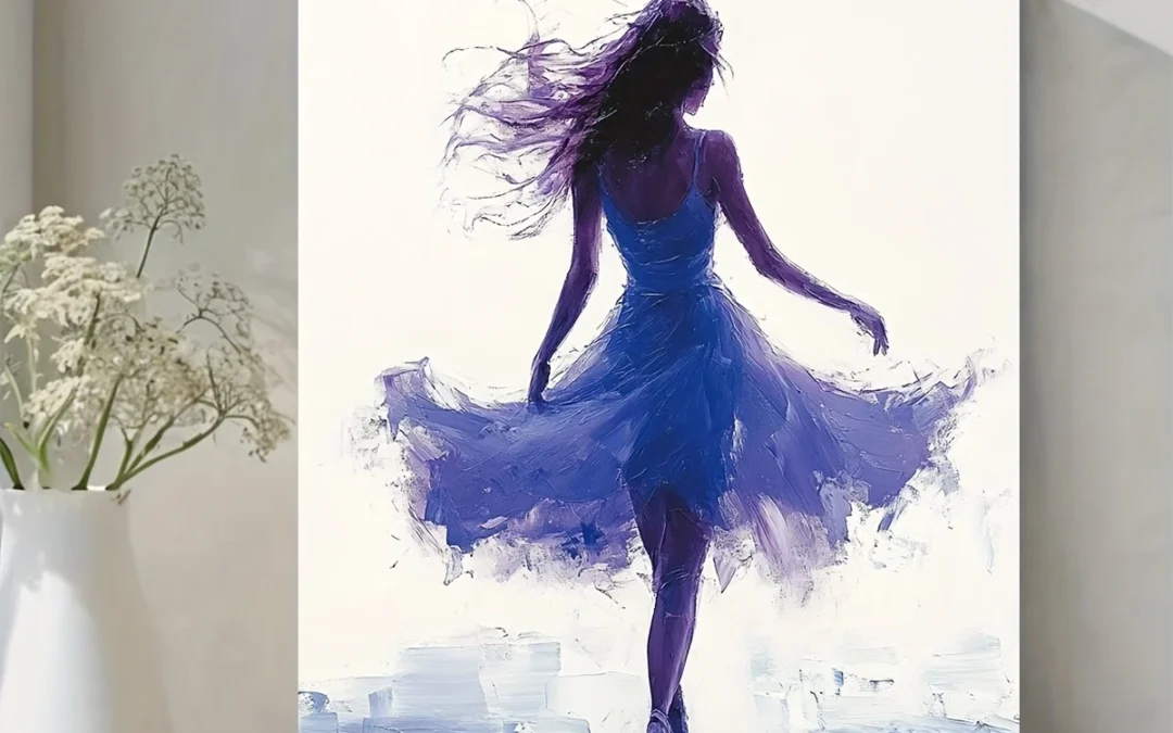 Modern Purple & Blue Ballet Dancer Painting  Wall Art Canvas Framed 40×60