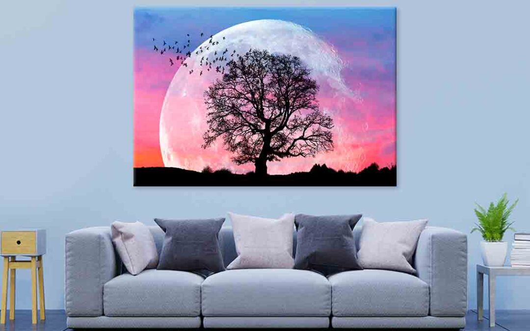 Lone Tree Birds Full Moon Sunset Wall Art Print 100% Australian Made