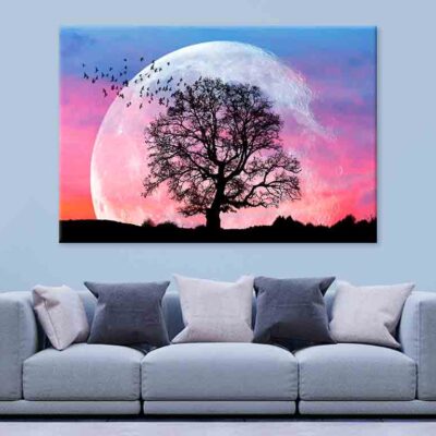Lone Tree Birds Full Moon Sunset Wall Art Print 100% Australian Made