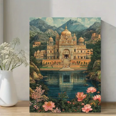 Lake and Mountain Indian Pichwai   Wall Art Canvas Framed 40x60