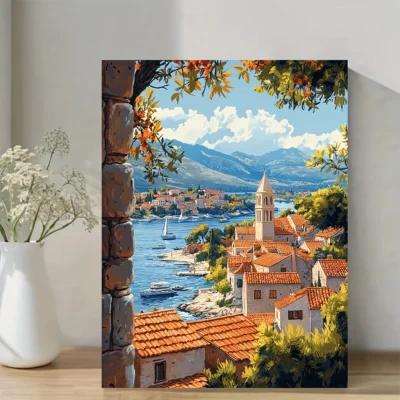 Vibrant Trogir Croatia Wall Art Canvas Framed 40x60