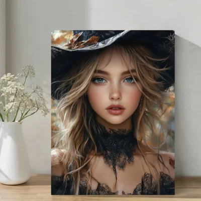 Young Witch in the Forest  Wall Art Canvas Framed 40x60