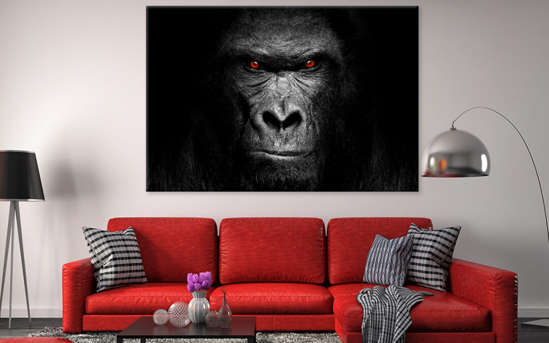 Black & White Gorilla Face Wall Art Print 100% Australian Made
