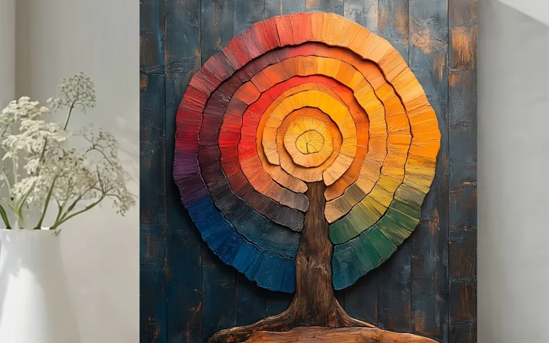 Colorful Abstract Rainbow Tree Rings Wall Art Canvas Framed 40×60