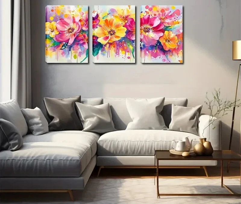 3pcs Bright Colors Splash Flower Wall Art Set Canvas Framed 40x60cm – High Quality Print 100% Australian Made Wall Canvas Ready to Hang