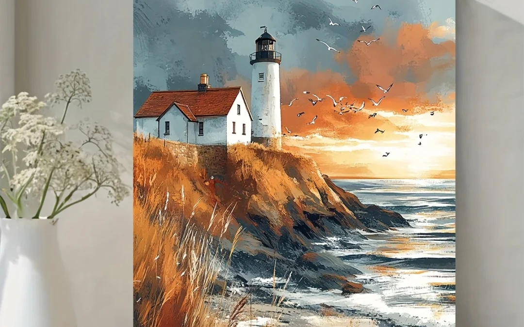 Coastal Lighthouse & Ocean Scene  Wall Art Canvas Framed 40×60