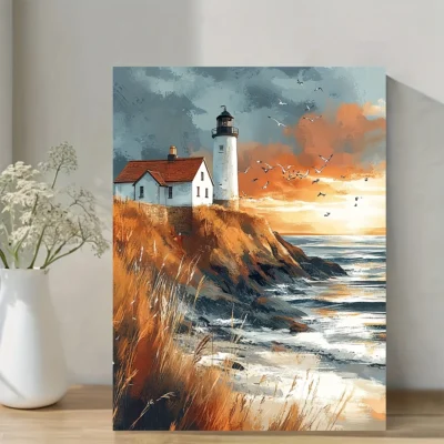 Coastal Lighthouse & Ocean Scene  Wall Art Canvas Framed 40x60