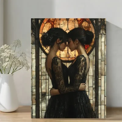 Two Women in Lace Embrace Wall Art Canvas Framed 40x60